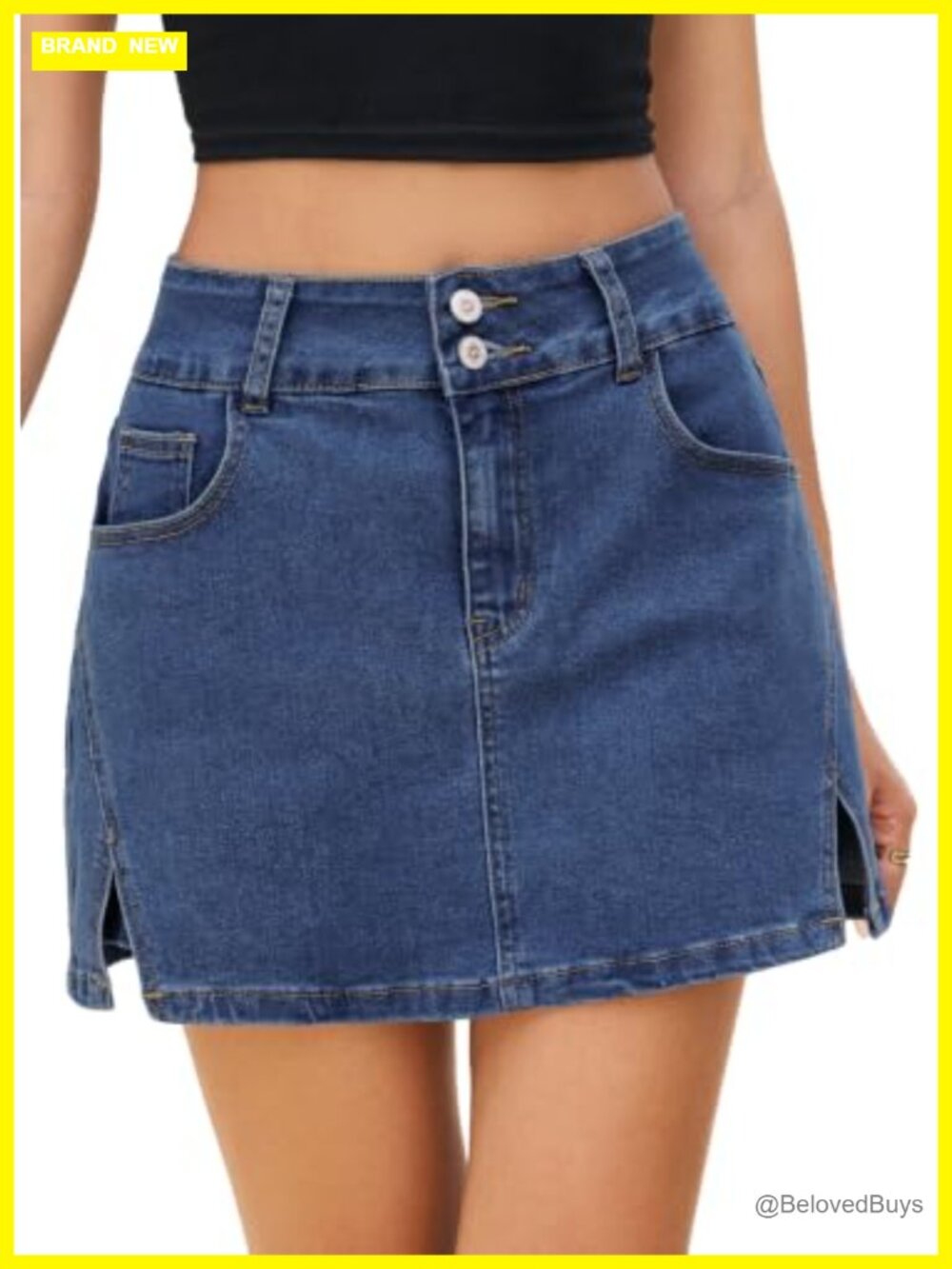 High Waisted Denim Skort with Pockets Side Slit